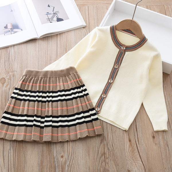 2022 Autumn New Arrival Girls Fashion Knitted 2 Pieces Sets Sweater Coat+skirt Girls Boutique Outfits Baby Girl Winter Clothes ZopiStyle