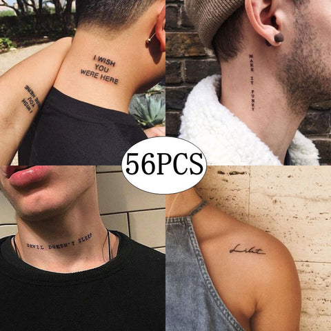 56Sheet Waterproof Temporary Tattoo Sticker Black Devil Doesn&#39;t Sleep English Letters Tatoo Fake Tatto Neck Wrist For Woman Men ZopiStyle