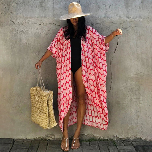 Summer Beach Cover Ups Vintage Printed Belted Kimono Swimwear Long Cardigan Casual Loose Beachwear Outfits Swimsuit Covers Robe