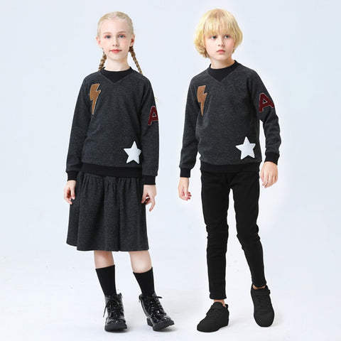 children boys girls chenille patch fall winter 2pc set &amp; top polyester family matching clothes ZopiStyle