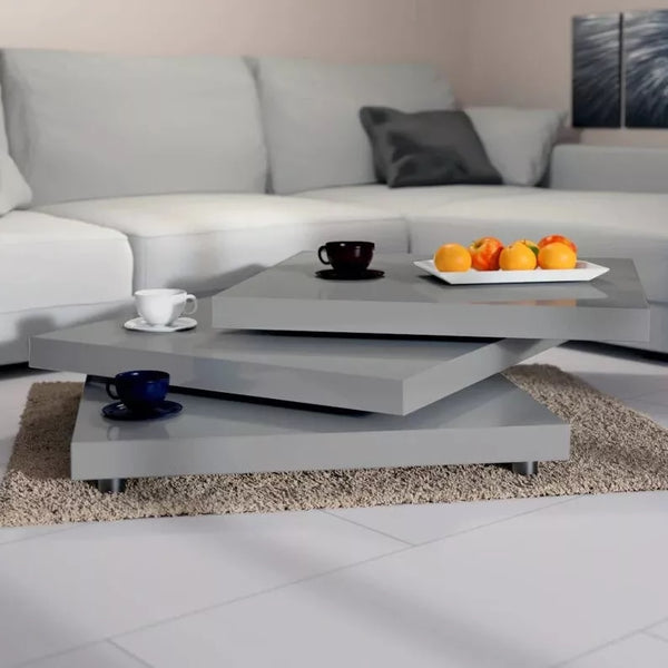 Coffee Table with 360° Rotating Trays Living Room High Gloss Design Modular Modern Square Coffee Table Easy to clean ZopiStyle