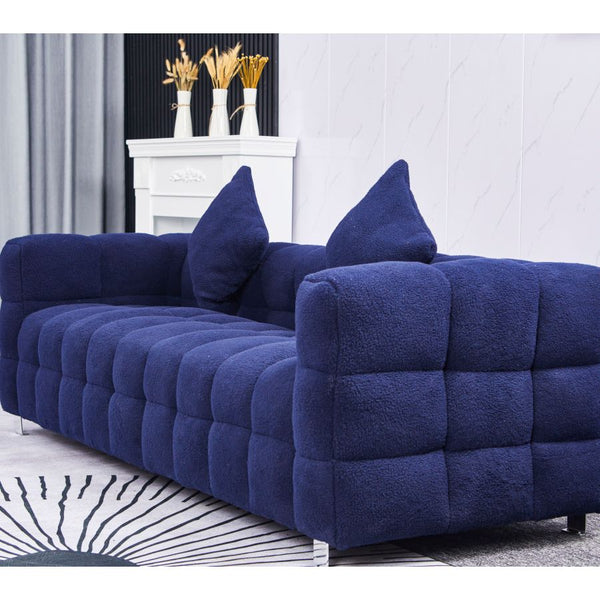 Sofa Two Pillows 81&quot; Blue Grain Fleece Fabric Suitable For Living Room Bedroom Apartment ZopiStyle
