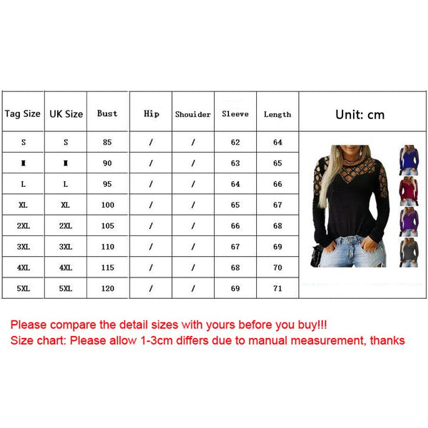 Women Hollow Out T Shirt Sexy Long Sleeve Low Cut Solid Slim Crop Top Night Club Party Tee Casual Streetwear ZopiStyle