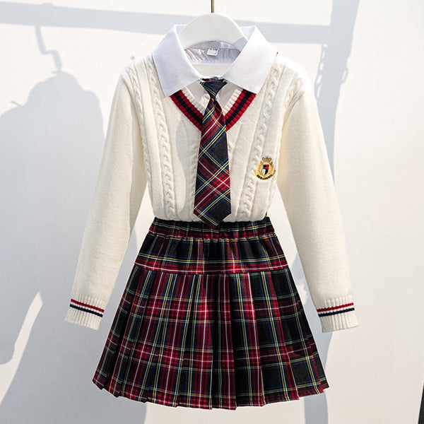 Sets for Girls School Uniform Twinset Children Costume Kids Suit Preppy Sweater Skirt Clothes for Teenagers 6 8 9 10 12 14 Years ZopiStyle