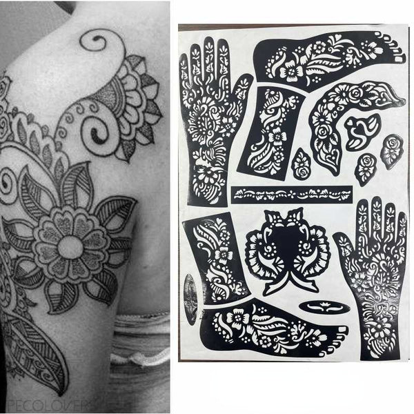2PC/Set  Arm Leg Feet Tattoo Stencils Temporary Decal Body Art Template India Henna Hollow Drawing Kit DIY Face Paints Painting ZopiStyle