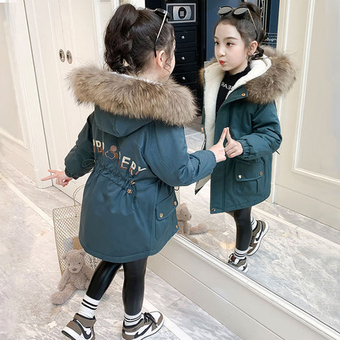 Girls Cotton-padded Clothes Winter New Girl Foreign Style Plus Velvet Thick Warm Cotton-padded Clothes To Overcome Children Coat ZopiStyle