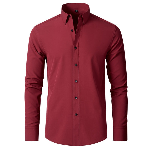 New autumn and winter  elastic force non-iron men&#39;s long-sleeved business casual shirt solid color mercerized vertical shirt ZopiStyle