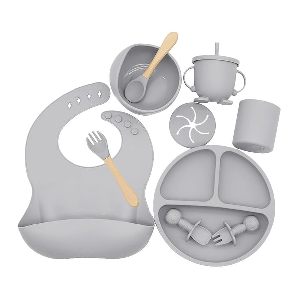4-9PCS/Set Baby Silicone Tableware Set Baby Feeding Dishes BPA Free Bowl Plate Bibs Spoon Fork Sets Children Non-slip Dinnerware ZopiStyle