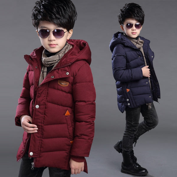 2022 New Winter Keep Warm Teenage Boys Jacket 3-14 Years Long Slim Fit Fashion Hooded Coat For Kids Children Outdoor Windbreaker ZopiStyle