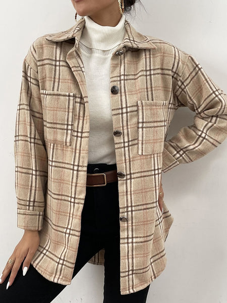 Autumn Spring Vintag Plaid Shirt Women Casual White Long Sleeve Pocket Collared Shirts Top Clothes Fashion New 2022 Fall ZopiStyle