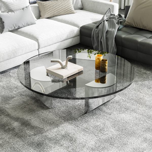 High Quality Round Glass Wedge Coffee Table Tempered Glass Household Minimalist Stainless Steel Round Tea Table Side Table ZopiStyle