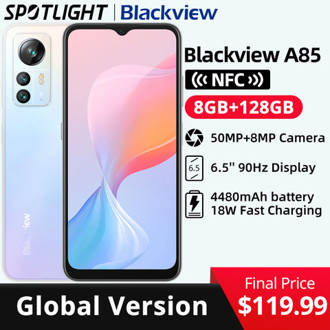 【World Premiere】Global Version Blackview A85 8GB 128GB 6.5&#39;&#39; HD+ 90Hz Display 50MP Camera 4480 mAh Battery NFC Smartphone
