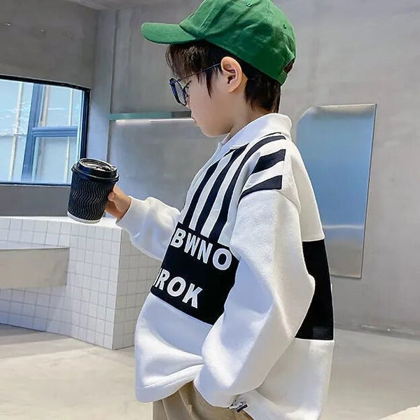 Baby Boys Letter POLO Shirt Printed Sweatshirt Spring 2022 New Kids Top Outfits Teenages Children&#39;s Lapel Striped Long Sleeves ZopiStyle