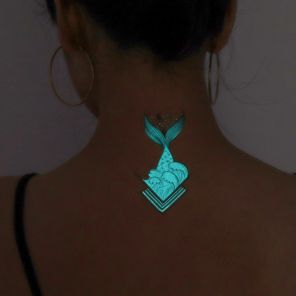Blue Luminous Tattoo Sticker Forest Moon Luminous Snake Waterproof Temporary Tattoo Wrist Fake Tattoo For Body Art Ladies Men ZopiStyle