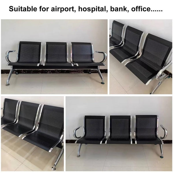 Chair Airport Reception Waiting Chair Chaise Lounge Bank Salon Barbershop Bench Guest Chair 3-Seat Waiting Bench Black ZopiStyle