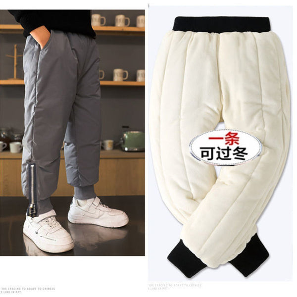 Children&#39;s Warm Pants Thickened and Fleece Winter Foot Opening Pants Boys Outer Wear ZopiStyle