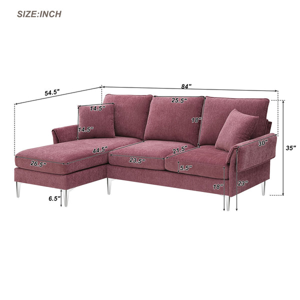 84 &quot; Convertible Sectional Sofa, Modern Chenille L-Shaped Sofa Couch with Reversible Chaise Lounge, Fit for Living Room ZopiStyle