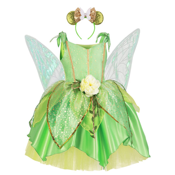 Tinkerbell Dress For Baby Girls Forest Fairy Costume Green Leaf Glitter Princess Clothes Kid 3-7 Yrs New Year Luxury Tulle Frock ZopiStyle