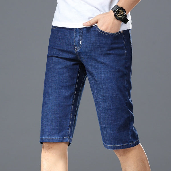 Plus Size 42 44 46 Summer Men Business Denim Shorts Fashion Casual Stretch Slim Blue Thin Short Jeans Male Brand Clothes ZopiStyle