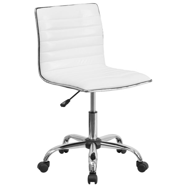 Low Back Designer Armless White Ribbed Swivel Task Office Chair  Office Chair Chrome Frame ZopiStyle