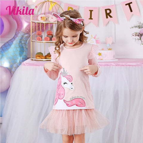 VIKITA Kids T-shirt for Girl Children Autumn Spring Cotton Clothes Toddlers Long Sleeve Cartoon Sequins T-Shirt Casual Tops Tees ZopiStyle
