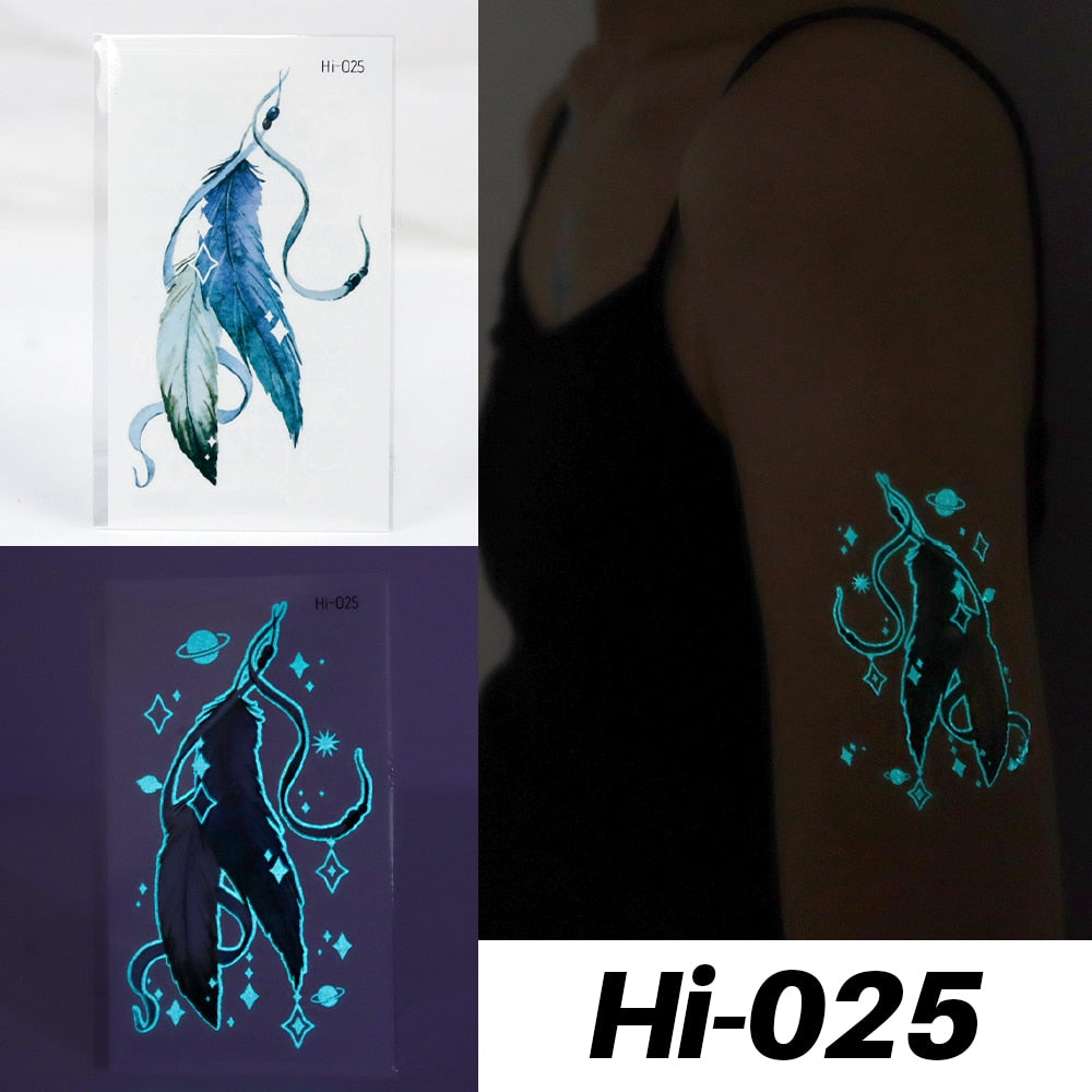 Blue Luminous Tattoo Sticker Forest Moon Luminous Snake Waterproof Temporary Tattoo Wrist Fake Tattoo For Body Art Ladies Men ZopiStyle