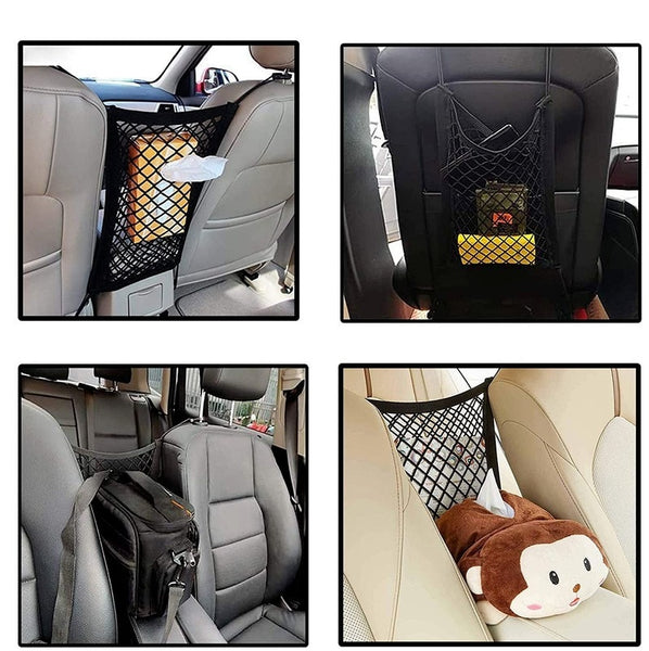 Car Elastic Storage Net Bag Between Seats Auto Interior Organizer Car Divider Pet Barrier Universal Stretchable 3 Layer Mesh Bag ZopiStyle