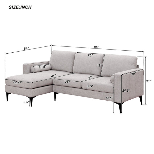 86&quot; Convertible Sectional Sofa, Modern Chenille Fabric Sectional Sofa, L-Shaped Couch 3-Seat Sofa Sectional ZopiStyle