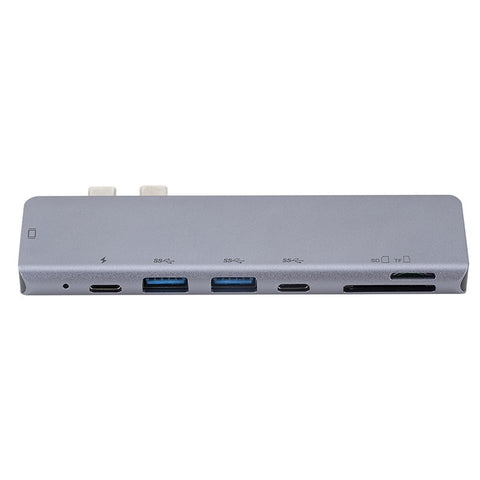 7-in-2 Hub for MacBook Pro Line Concentration Data Converter with Dual USB Type-C Port One Lighgning Port SD TF Card Slot Support Plug and Play gray ZopiStyle