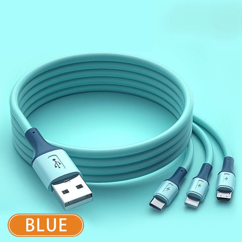 Durable No Cracking TPE 3-in-1 Fast Charging Data Cable Pure Copper Core Good Elasticity Compatible For Iphone Android Type-c blue_1 meter ZopiStyle