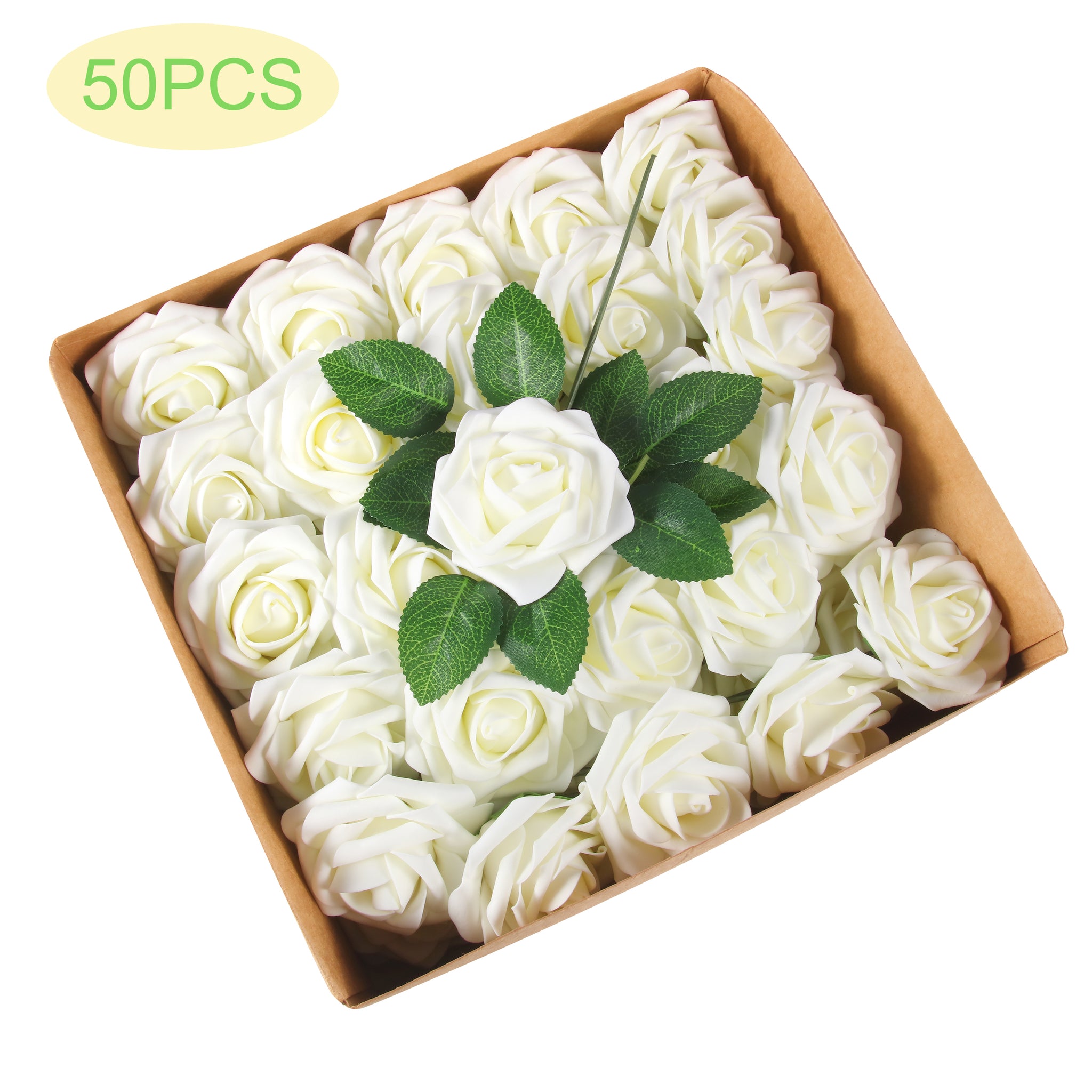 50Pcs 8CM Artificial Rose Fake Flower with Leaves for Home Wedding Party Decoration sapphire ZopiStyle