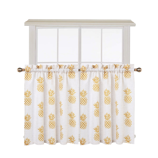 2PCS Small Window Curtains Tiers Pineapple Print Rod Pocket Curtain Set Kitchen Bathroom Bedroom Drapes ZopiStyle