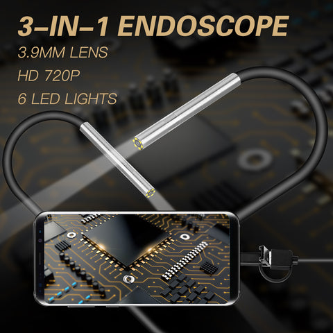 AN100 Rigid Line Endoscope Camera Flexible IP67 Waterproof Inspection Borescope Camera Hard line 3.5 meters ZopiStyle