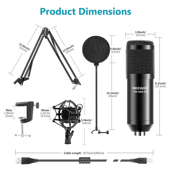 NEEWER USB Microphone,192KHZ/24Bit hypercardioid Condenser Microphone for YouTube Vlogging,Game Streaming,Podcasting,Skype Calls ZopiStyle