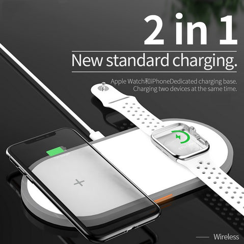 2-in-1 Wireless Charger for Apple iPhone/iWatch/AirPods Safety and Fast Charging Portable Charger Travel Power Supply white ZopiStyle