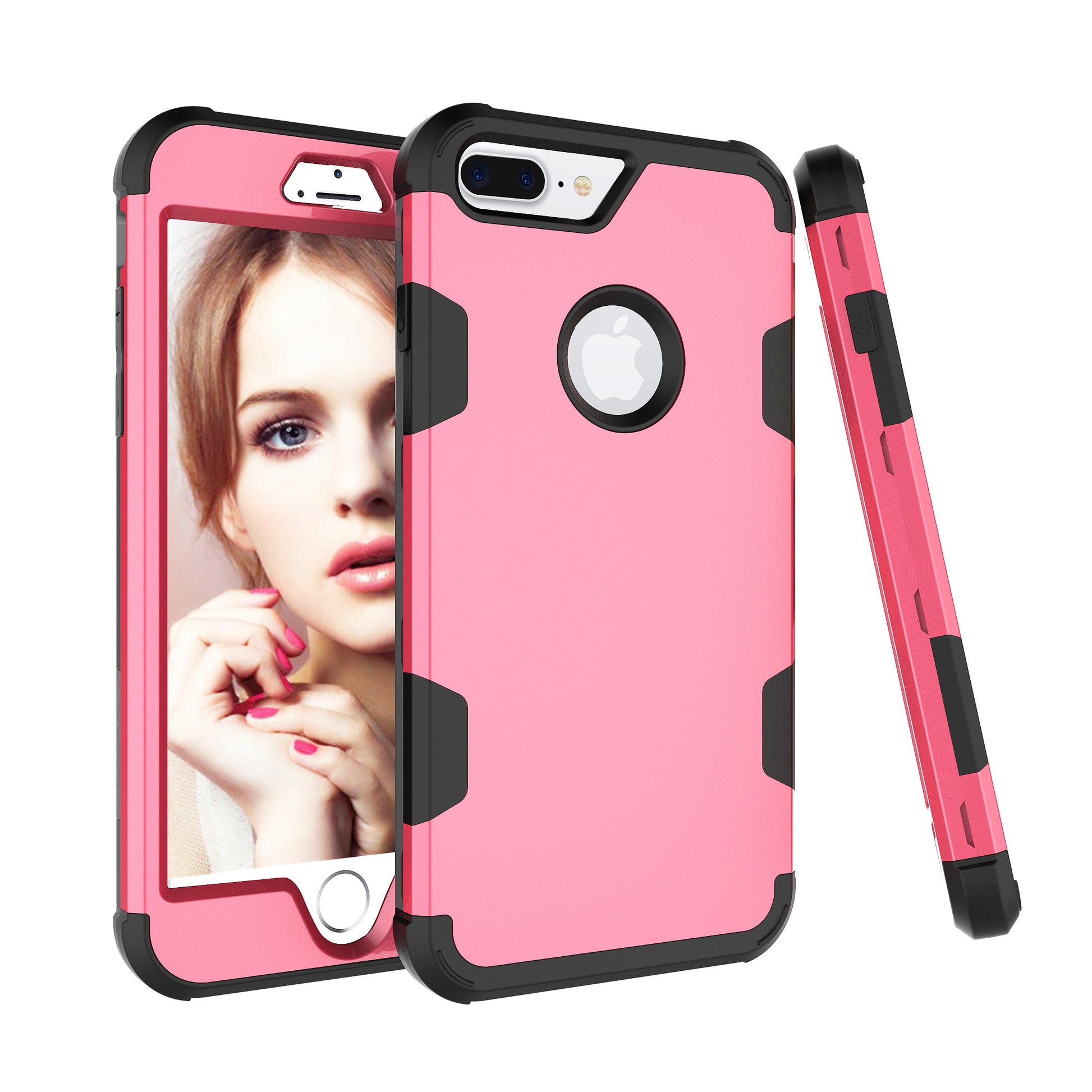 For iPhone 7 plus PC+ Silicone 2 in 1 Hit Color Tri-proof Shockproof Dustproof Anti-fall Protective Cover Back Case Rose red + black ZopiStyle