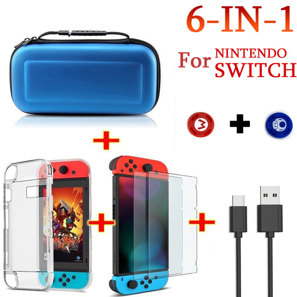 For Nintend Switch Travel Carrying Bag Screen Protector Case Charging Cable blue ZopiStyle