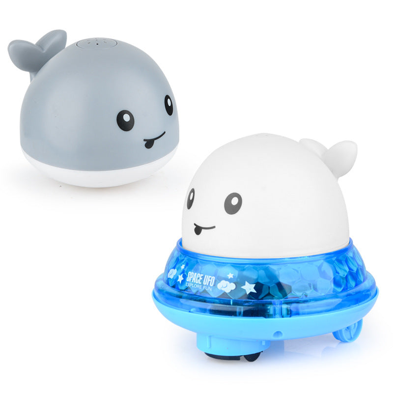 Water Spray Bath Toy Whale Shape Led Light Music Water Spray Ball Baby Bath Water Induction Toy Water jet whale (white) + universal base ZopiStyle