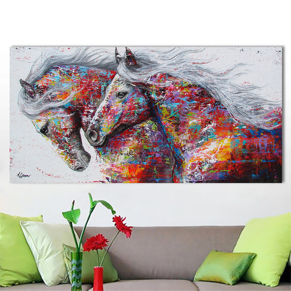 2 Running Horse Art  Canvas Oil Painting ZopiStyle