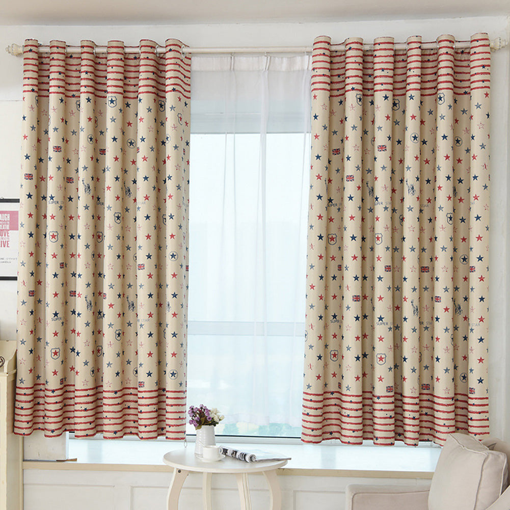 Window Curtain with Simple  Printing Balcony Living Room Bedroom Shading Drapes As shown_1m wide x 2m high punch ZopiStyle