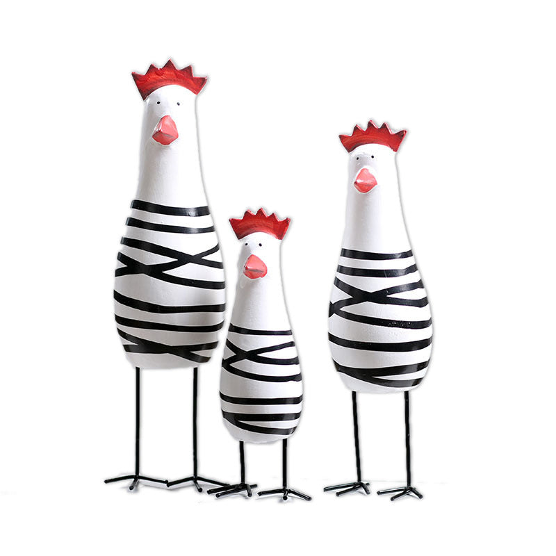 3Pcs/Set Wooden Chick Shape Cartoon Ornament Hand Carved Wood Decoration Crafts Black and white ZopiStyle