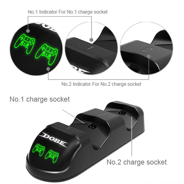 Dual Controller Charger Charging Stand for PS4/Pro/Slim with 4 Micro USB Dongles black ZopiStyle