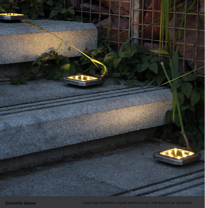 4Pcs 8LEDs Solar Powered Buried Light Underground Lamp for Outdoor Path Way Patio Garden Yard warm light ZopiStyle