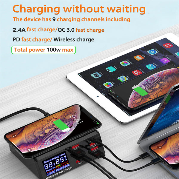 Portable 100w Usb  Chargers With Led Display Pd Fast Charging Usb Adapter Wireless Chargers Multifunctional Power Station UK plug ZopiStyle