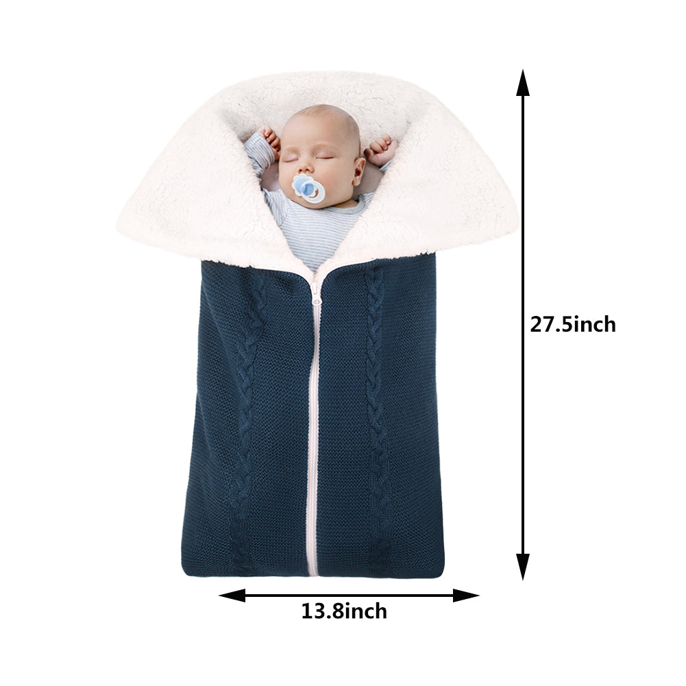 Bunting Bag Outdoor Wool Knitted Thick Warm Blanket Multifunctional Sleeping Bag for Infants and Newborns white ZopiStyle