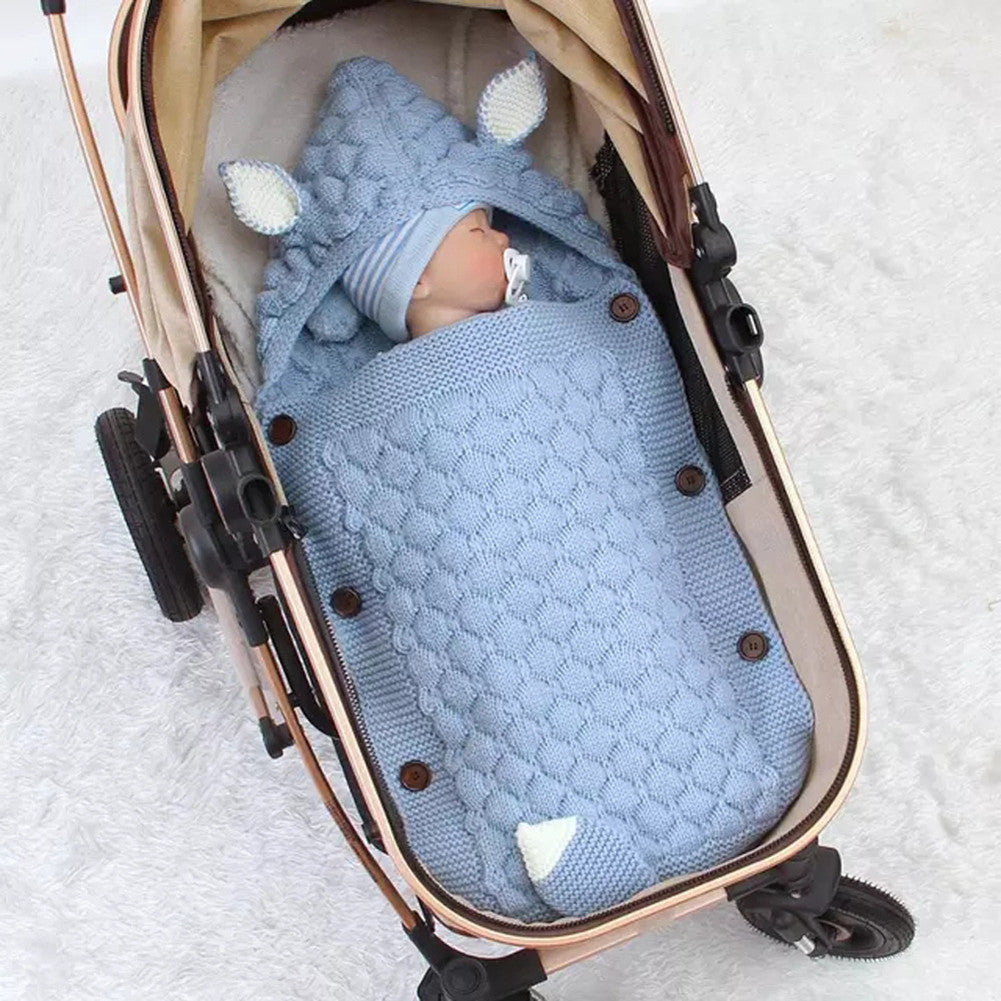 Spring Autumn Knitting Sleeping Bag Photographic Props Swaddling Blanket for Newborn Light blue ZopiStyle