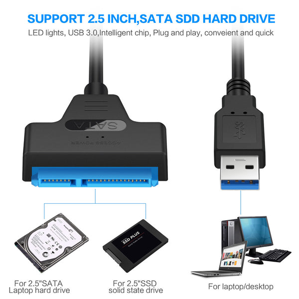 Usb3.1 To Sata Easy  Drive  Cable With Led Indicator Type-c Usb3.0 2-in-1 Hard Drive Adapter Cable Compatible For Windows/vista /xp black_50cm ZopiStyle