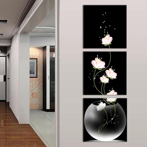 3pcs/set Unframed Vase with Flowers Canvas Porch Corridor Frameless Vertical Home Decoration Wall Paintings Pink_60X60cm ZopiStyle