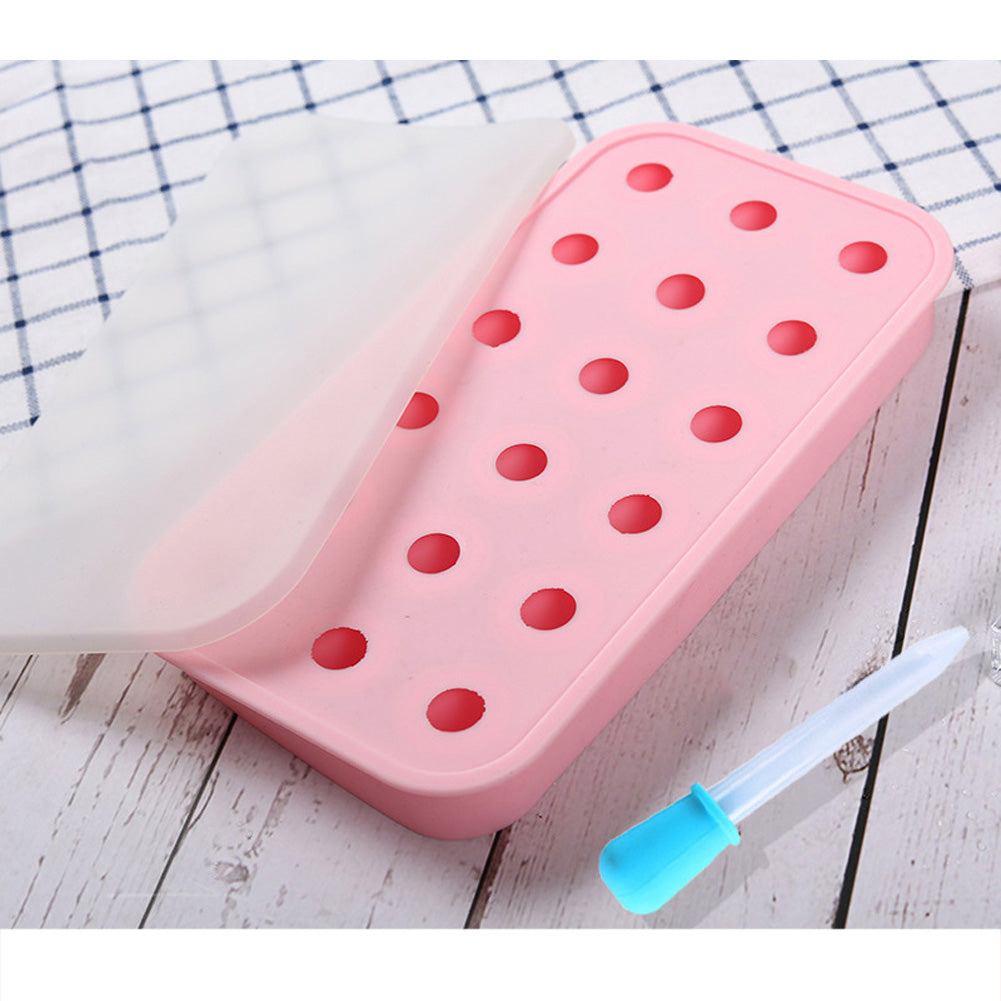 18 Grids Ice Cream Mold Silica Gel Ice Box Kitchen Bar Homemade Ice Hockey Ball Moulds 24mm waterdrop pink + dropper ZopiStyle