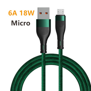 6a 66w Nylon Braided Data  Cable Super Fast Charging Mobile Phone Charger Cable For Data Transmission Compatible For Iphone 13 Huawei Xiaomi 2 meters_micro interface ZopiStyle